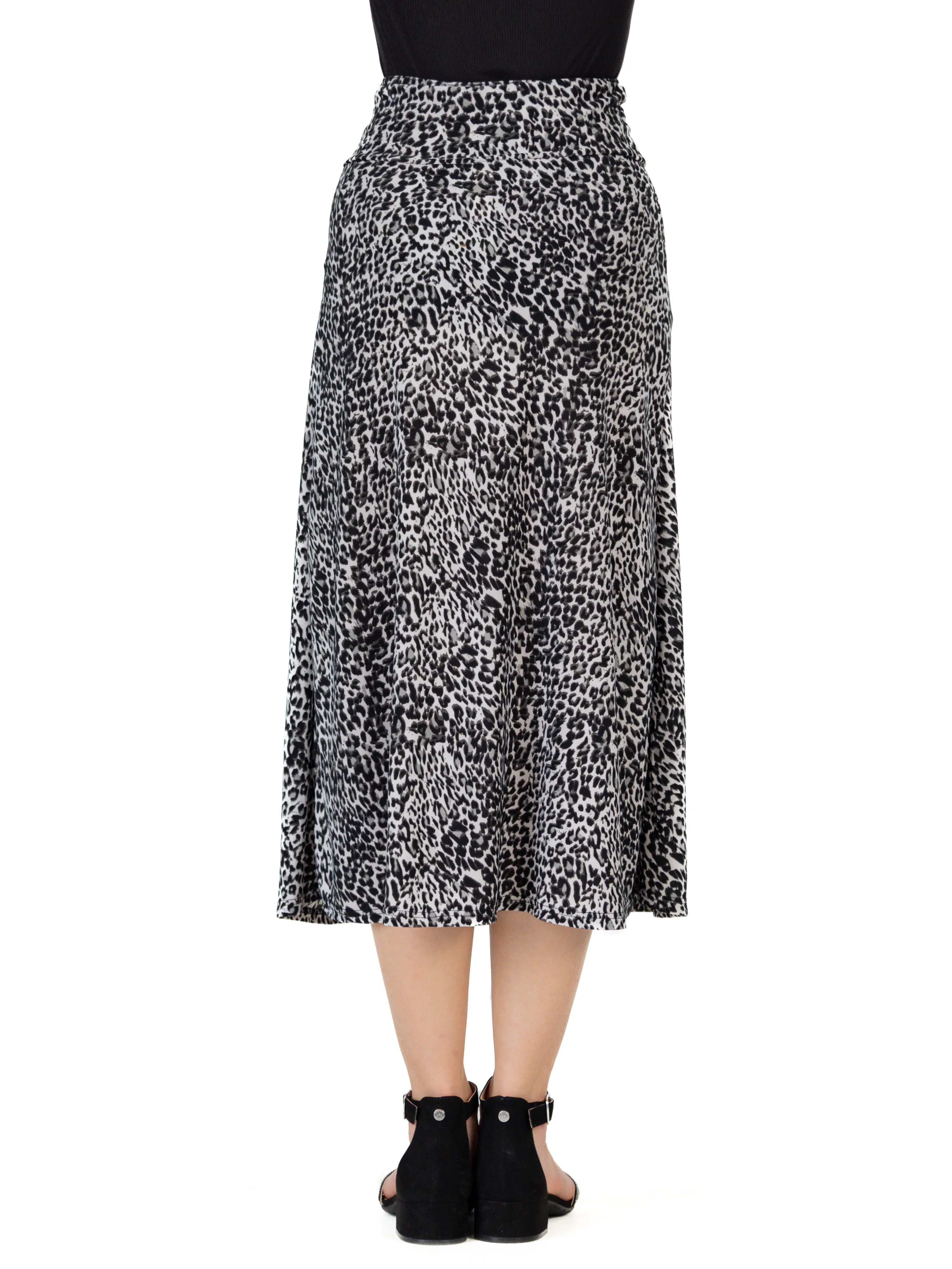 24seven Comfort Apparel Grey Animal Print Elastic Waistline Girls Maxi Skirt