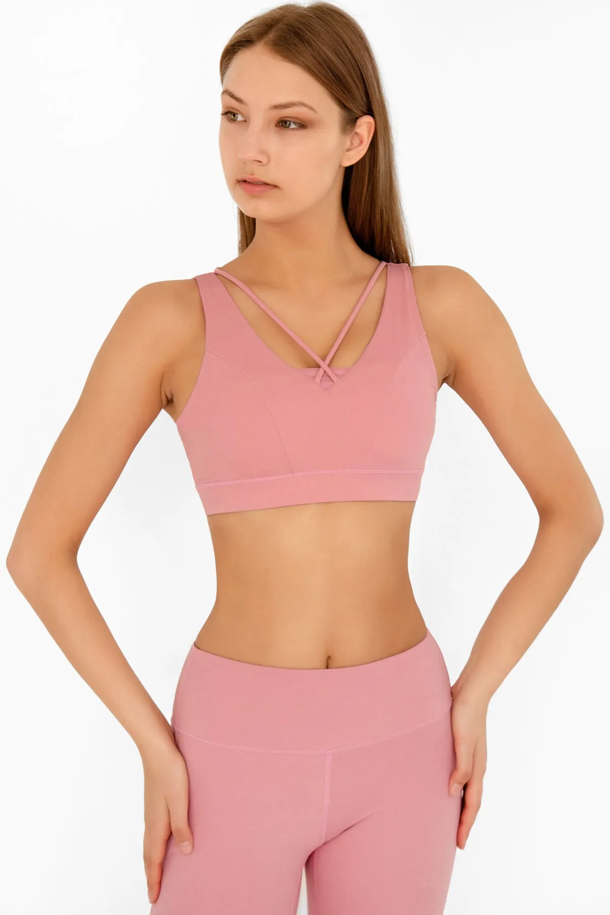 4 for $54 - Dusty Pink Kelly Strappy Open-Back Padded Sports Bra - Women