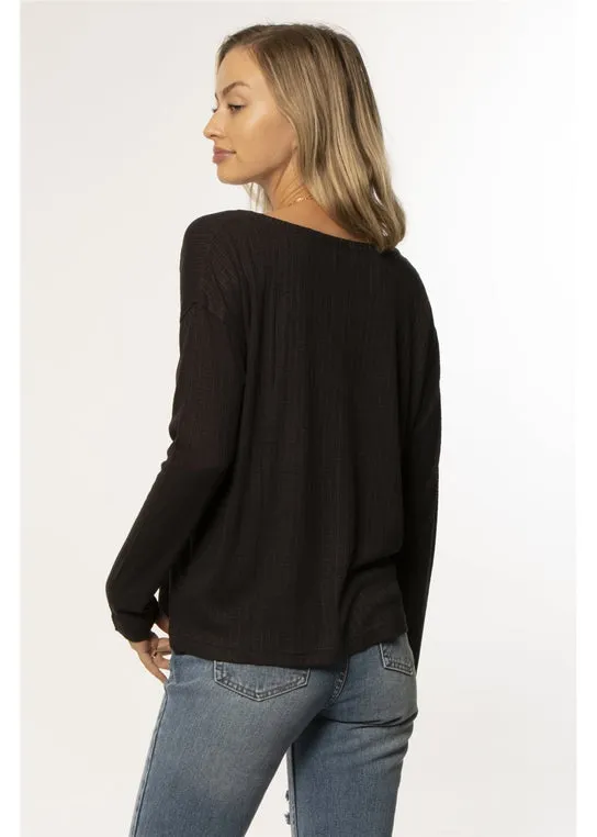 Amuse Society SADIE LS KNIT TOP - BLACK