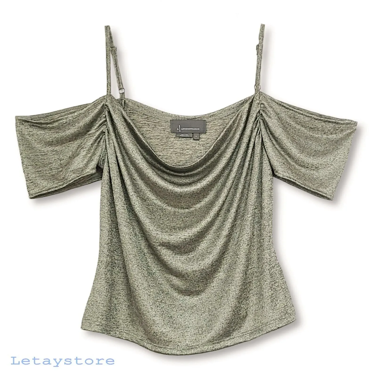 Anthropologie Women's Metallic Cowl Drape Neck Off The Shoulder Blouse Top