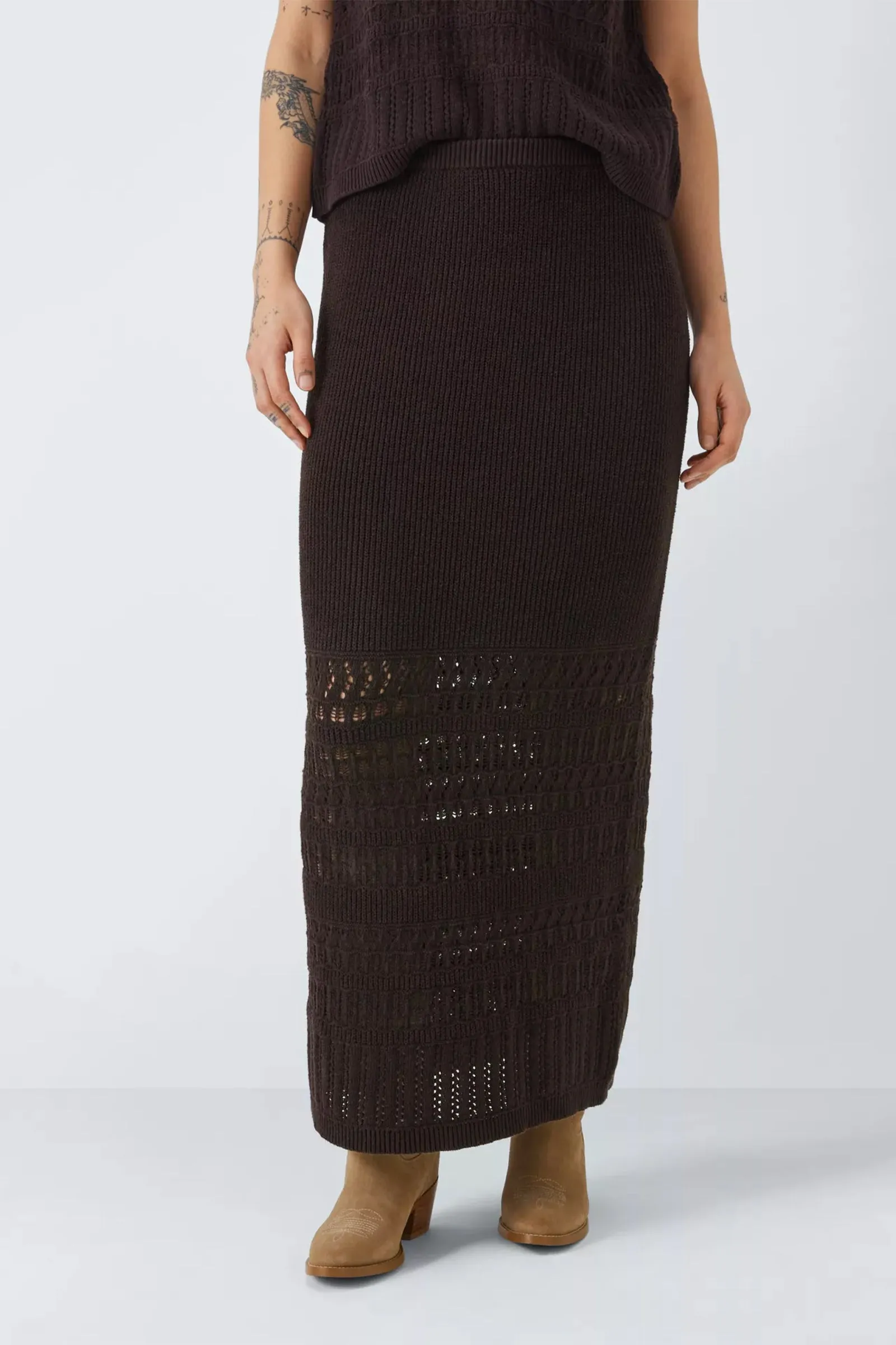 Aria Knitted Maxi Skirt, Dark Chocolate