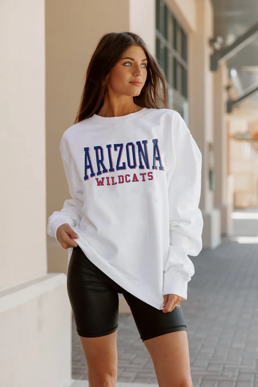 ARIZONA WILDCATS WORK FOR IT CREW DROP SHOULDER PULLOVER BY MADI PREWETT TROUTT