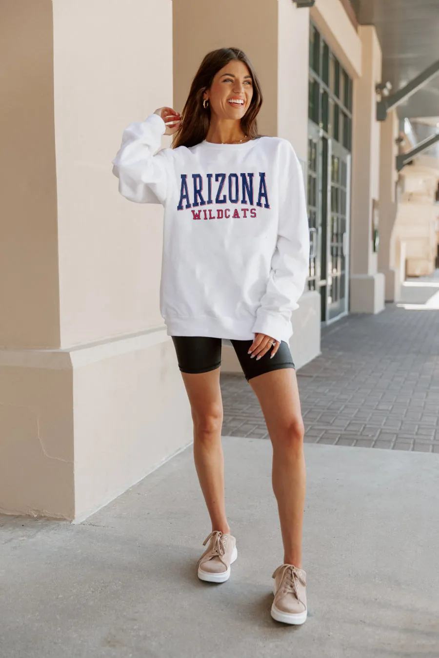 ARIZONA WILDCATS WORK FOR IT CREW DROP SHOULDER PULLOVER BY MADI PREWETT TROUTT