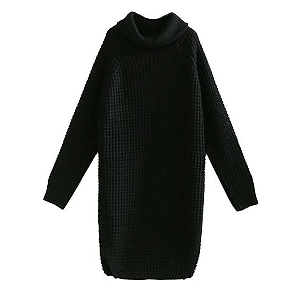 ASHORESHOP Hollow Out Sweater For Women Turtleneck Split Hem