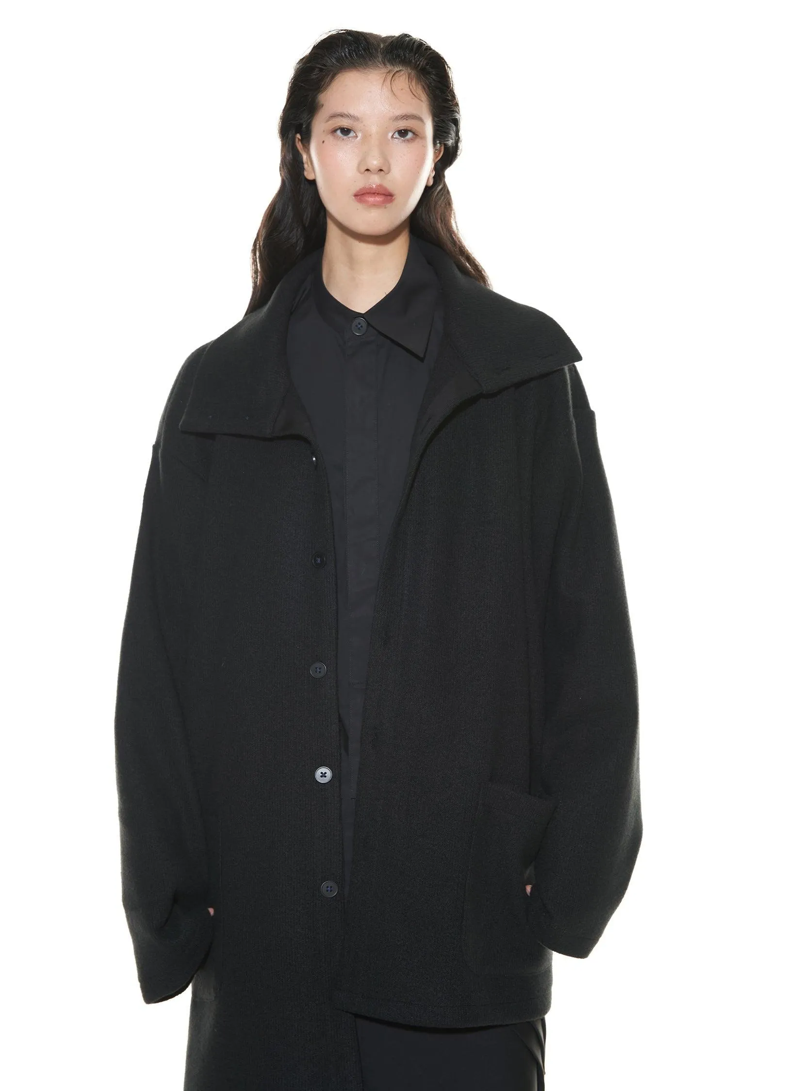 Asymmetrical Stand Collar Overcoat By Vapour Blue