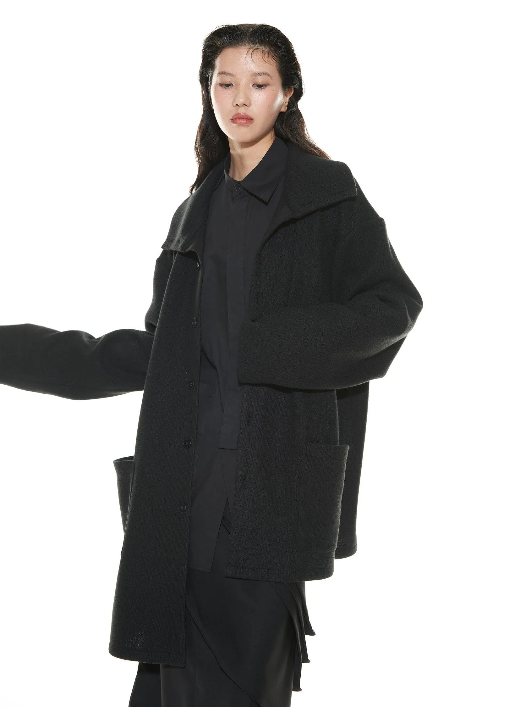 Asymmetrical Stand Collar Overcoat By Vapour Blue