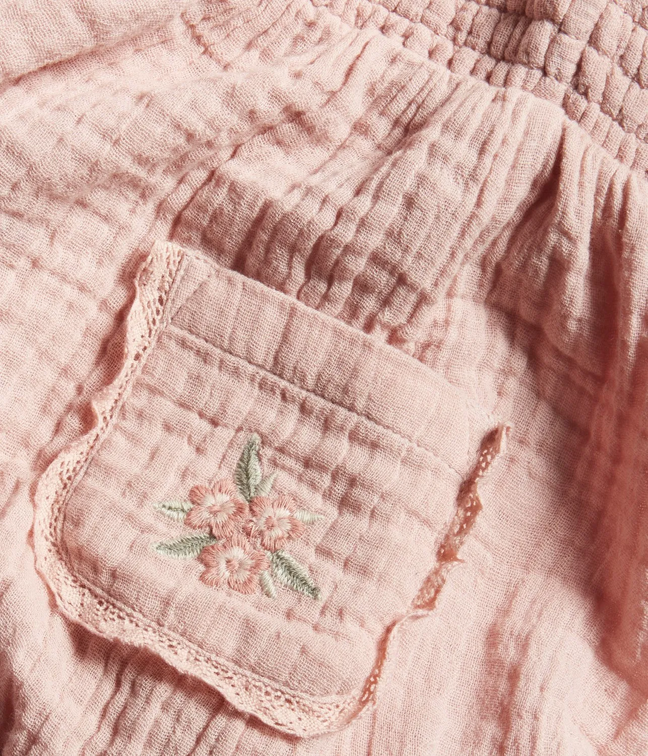 Baby pink floral puff trousers