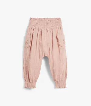 Baby pink floral puff trousers