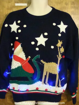 Best Santa and Reindeer Light Up Ugly Xmas Sweater