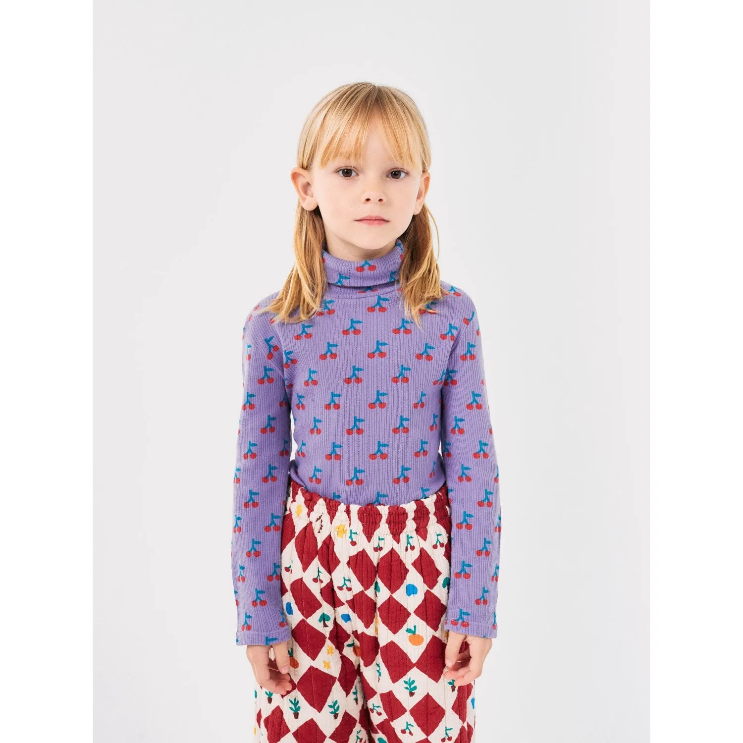 Bobo Choses Lavender Cherry All Over Turtle Neck LS T-Shirt