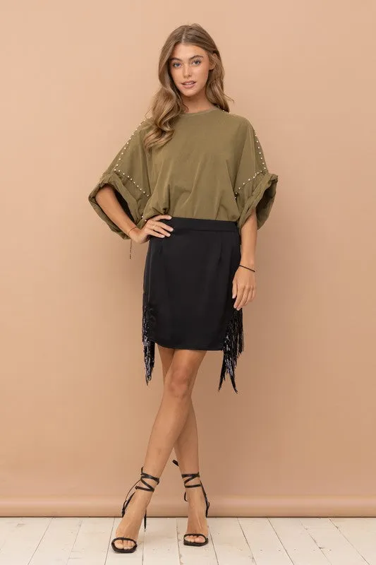 Bohemian Studded Oversized High Low T Shirt