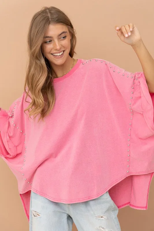 Bohemian Studded Oversized High Low T Shirt