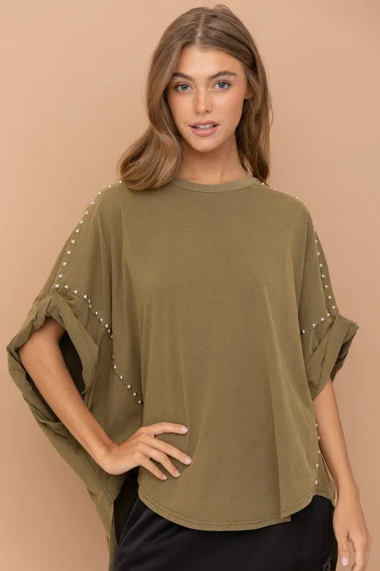 Bohemian Studded Oversized High Low T Shirt