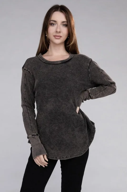 Bohemian Washed Baby Waffle Long Sleeve Top