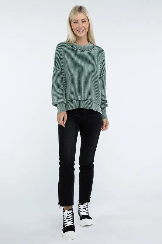 Bohemian Washed Side Slit Oversized Cropped Sweater