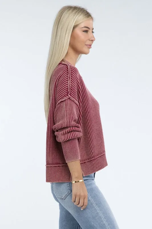 Bohemian Washed Side Slit Oversized Cropped Sweater