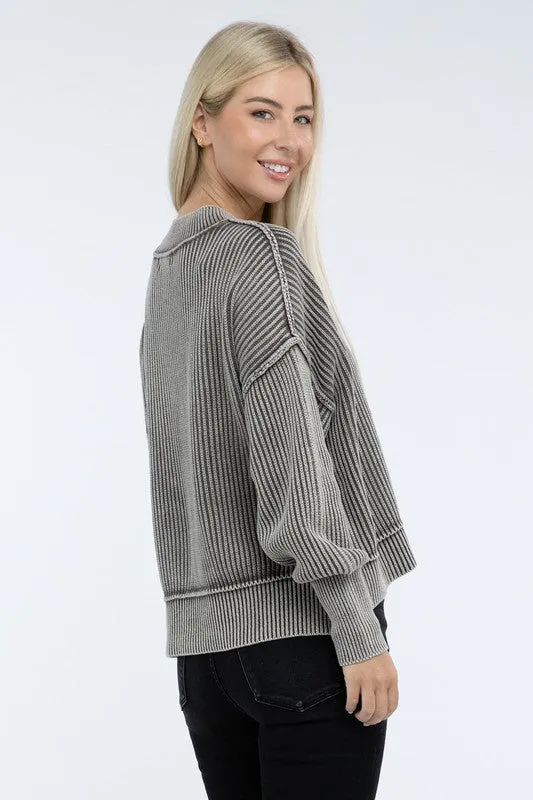 Bohemian Washed Side Slit Oversized Cropped Sweater