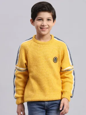 Boys Yellow Self Design Round Neck Full Sleeve Sweater