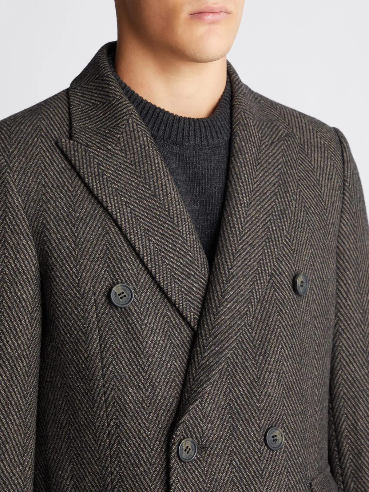 Brown Herringbone Vintage Style Wool Overcoat