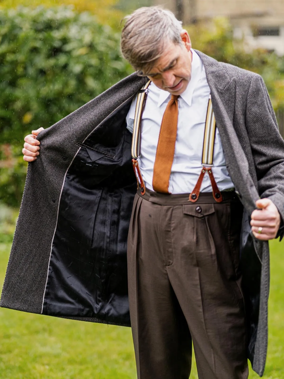 Brown Herringbone Vintage Style Wool Overcoat