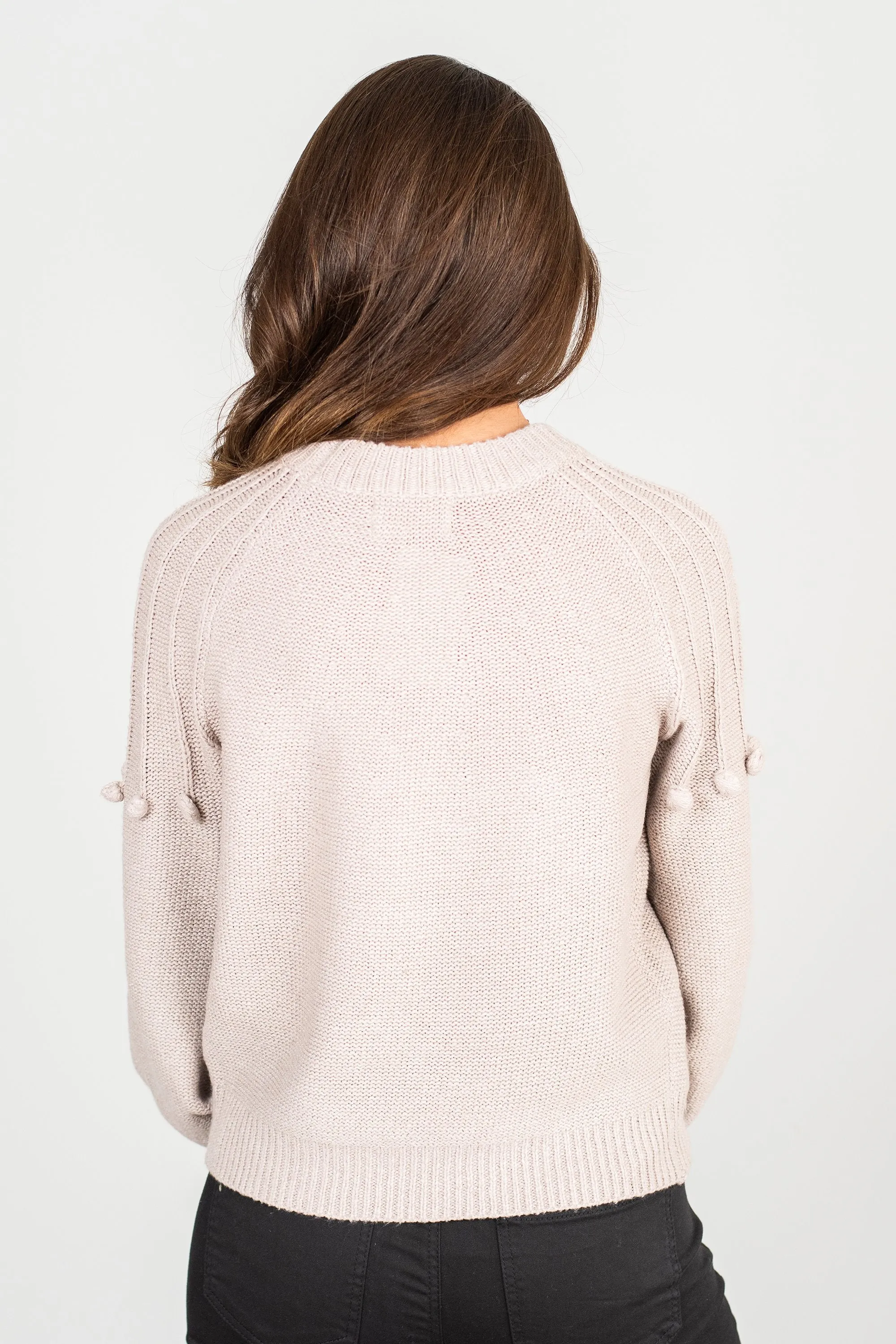 Burst Of Joy Light Mocha Brown Pompom Sweater