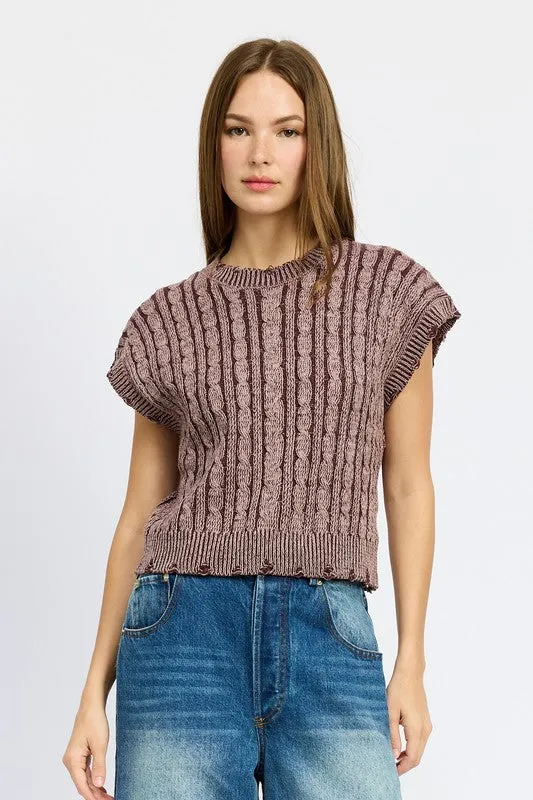 Cable Knit Short Sleeve Top