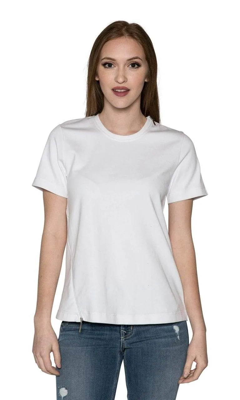 Caryn Vallone Zip Detail Short Sleeve Top