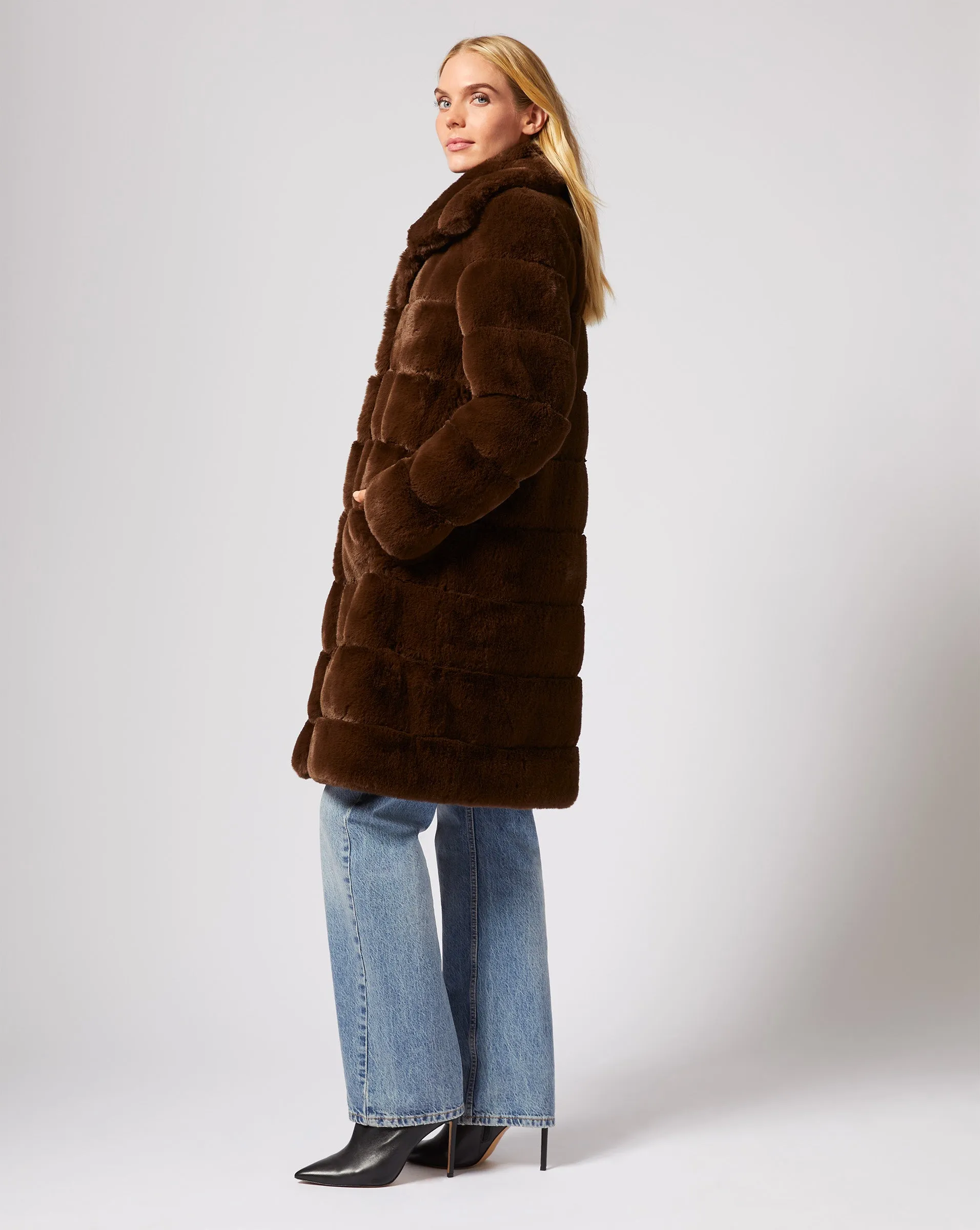 Channel Quilted Mink Faux Fur Coat