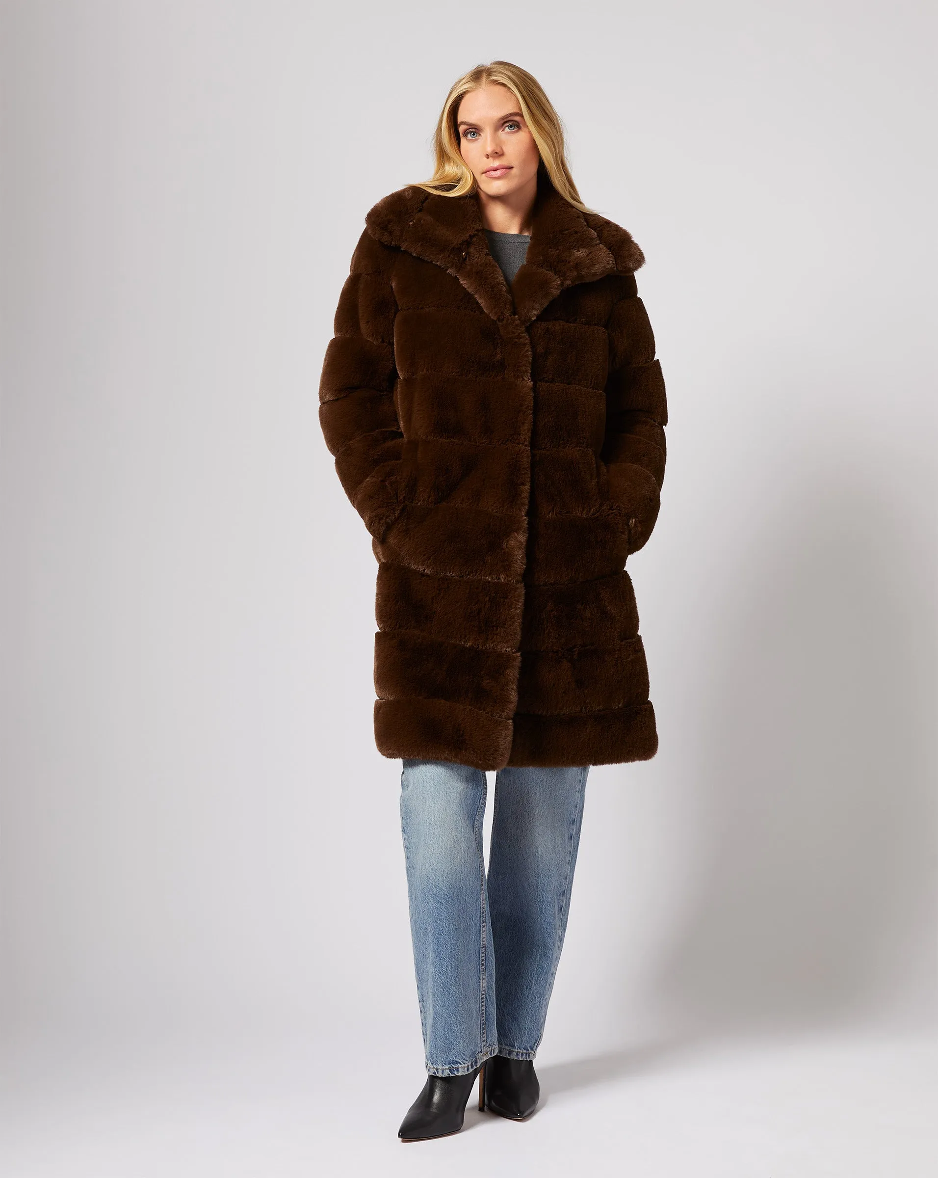 Channel Quilted Mink Faux Fur Coat