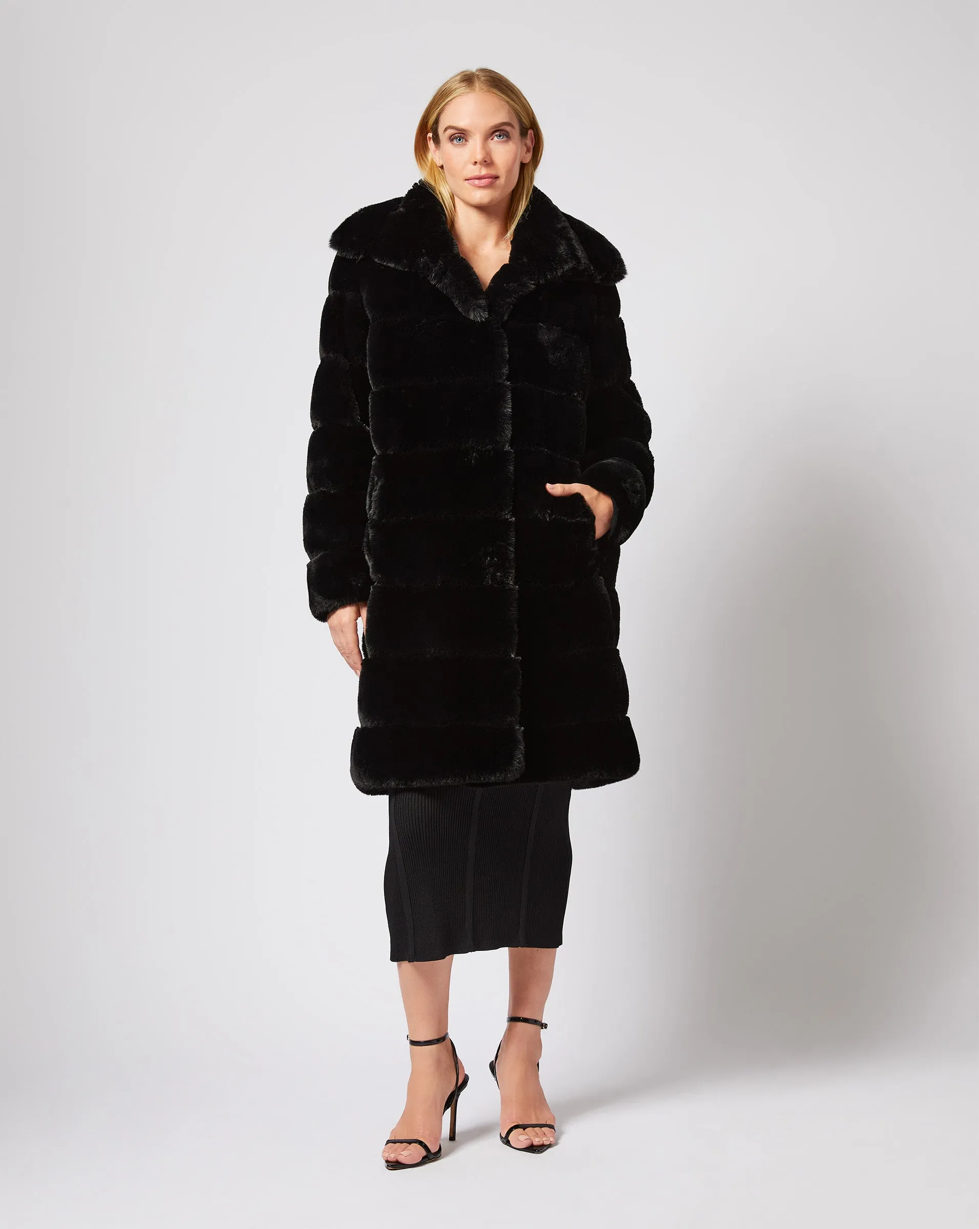 Channel Quilted Mink Faux Fur Coat