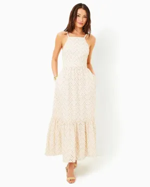 CHARLESE EYELET HALTER MAXI DRESS