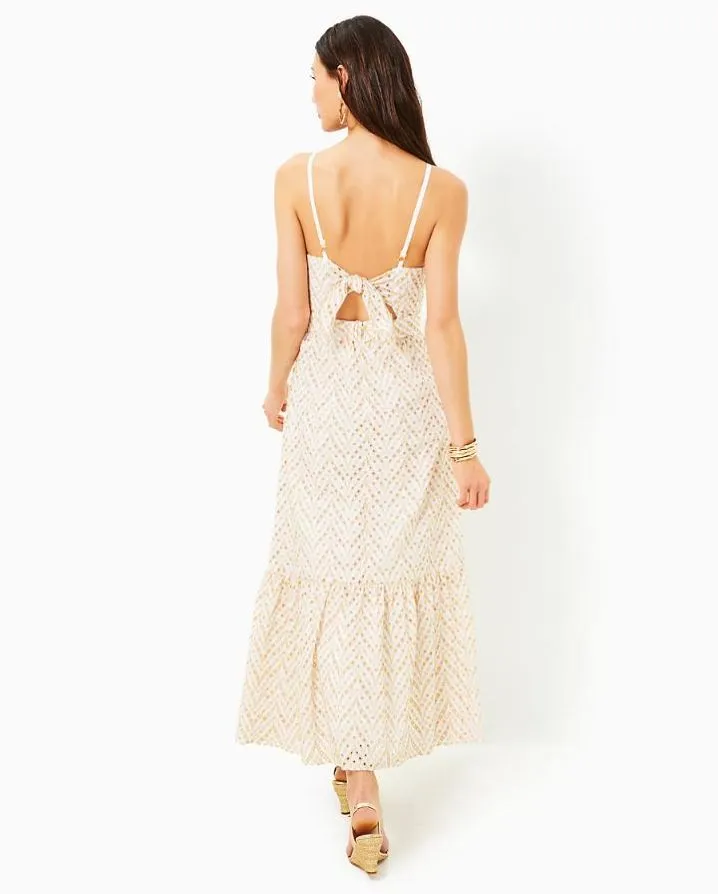 CHARLESE EYELET HALTER MAXI DRESS