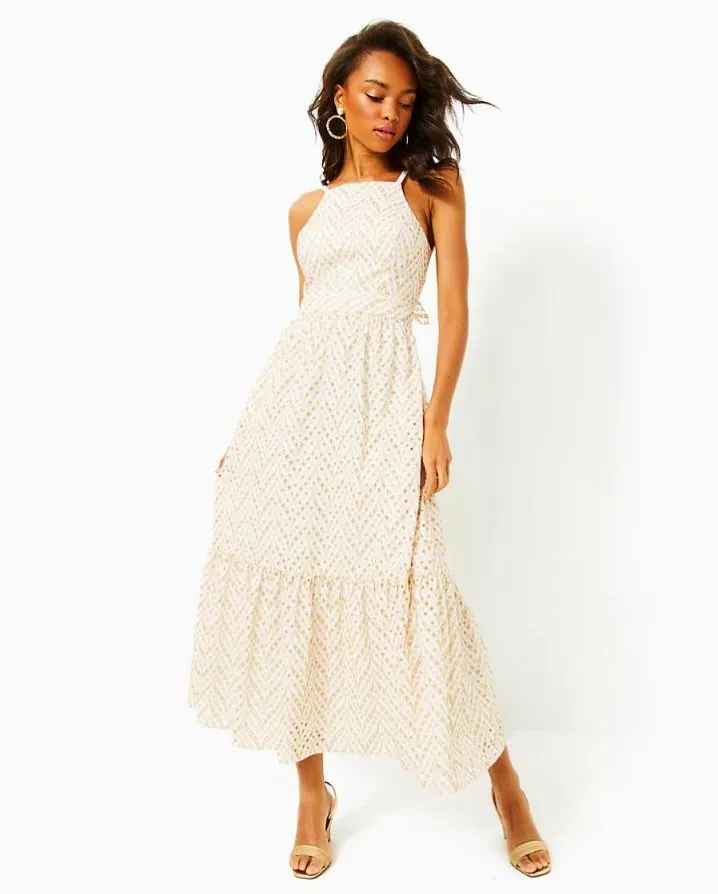 CHARLESE EYELET HALTER MAXI DRESS