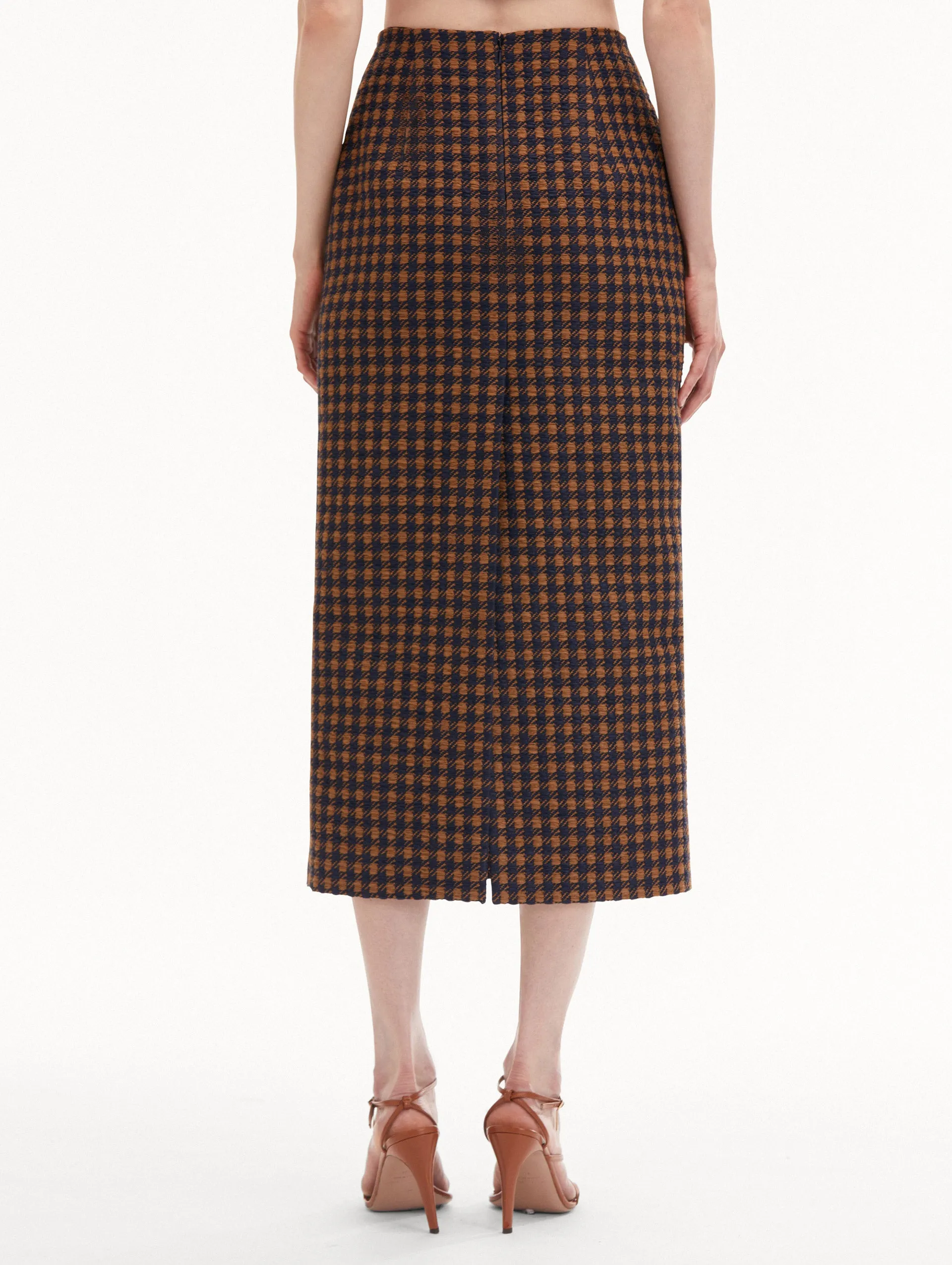 Check Tweed Orchid Embroidered Pencil Skirt