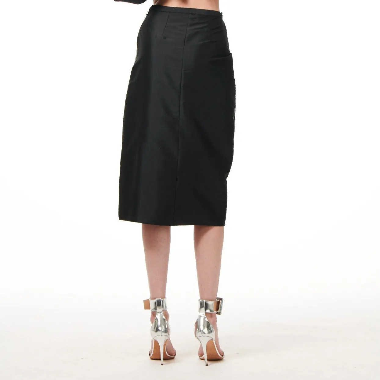 CLASSIC COLORS TAFFETA FAUX WRAP MIDI SKIRT