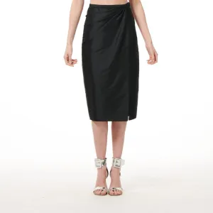 CLASSIC COLORS TAFFETA FAUX WRAP MIDI SKIRT