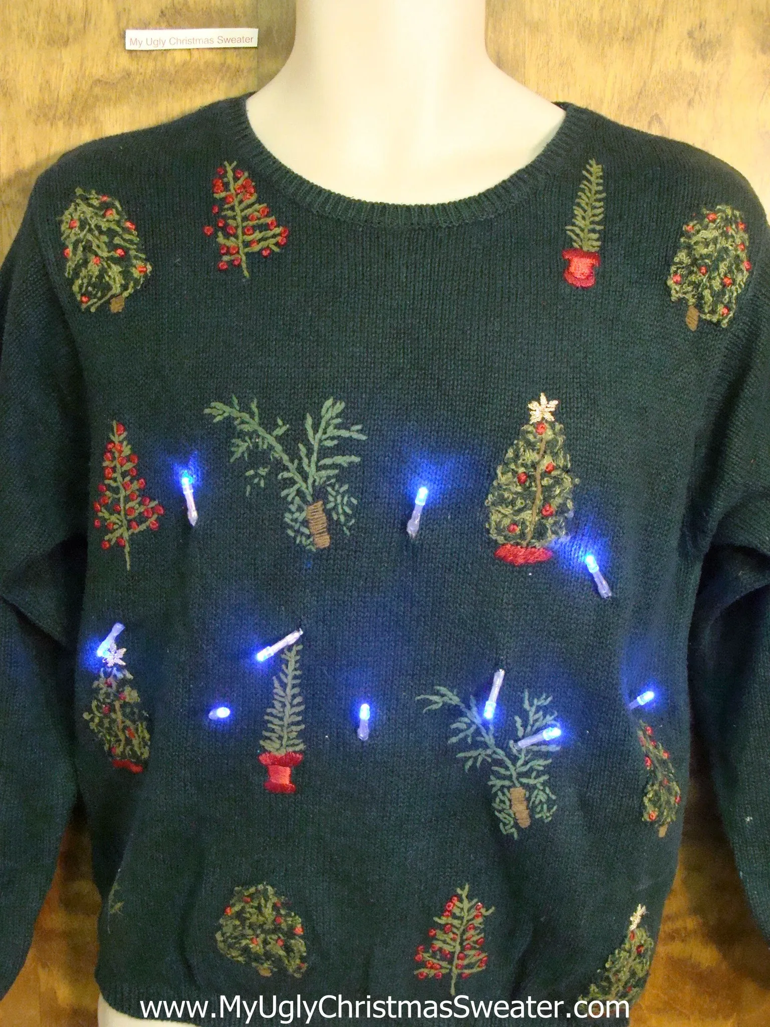 Crazy Little Trees Christmas Sweater with Lights