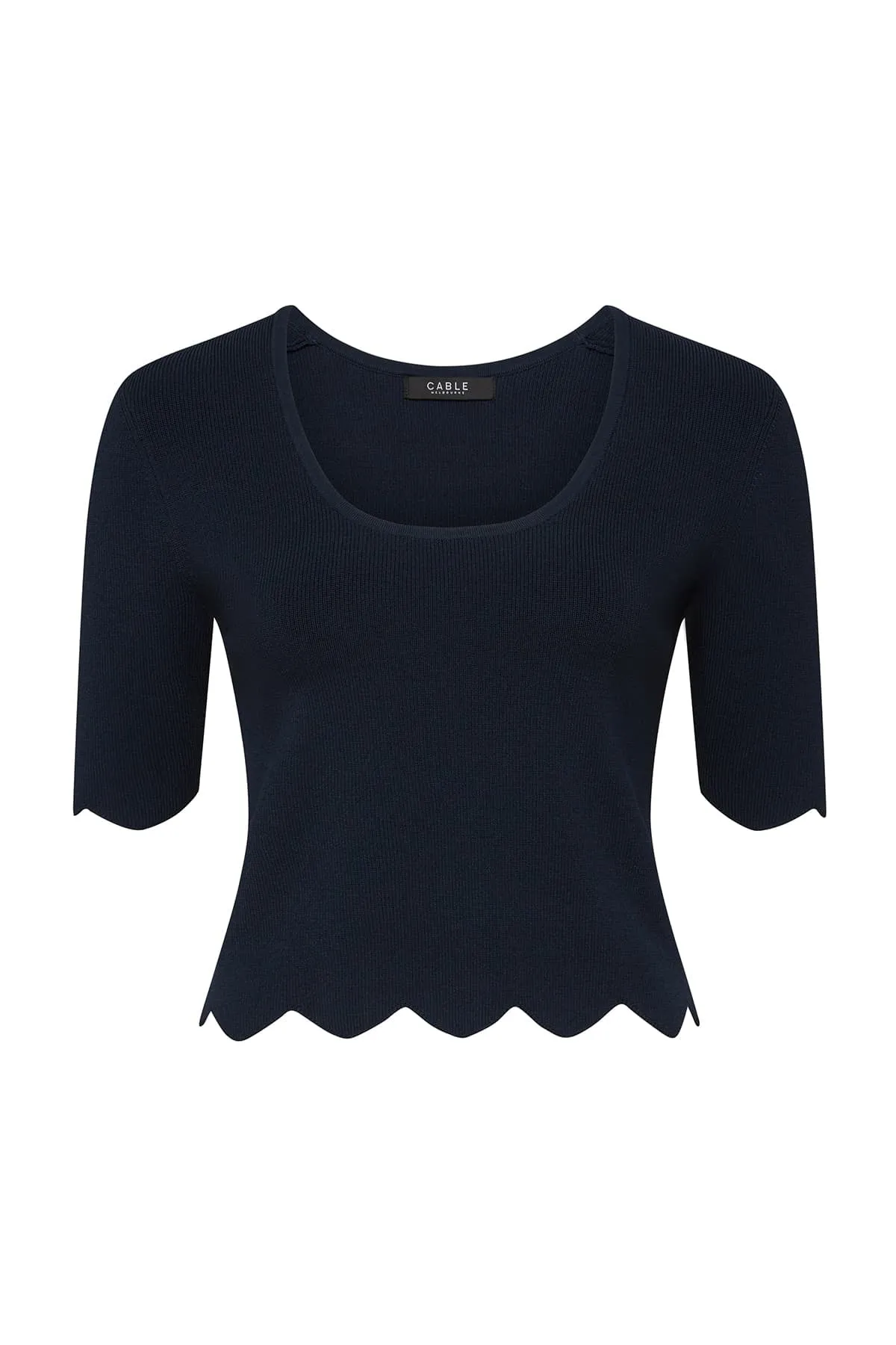 Crepe Scallop Top - Navy