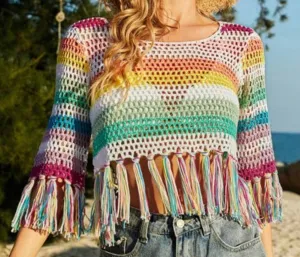 Crochet Multi Color Fringe Top