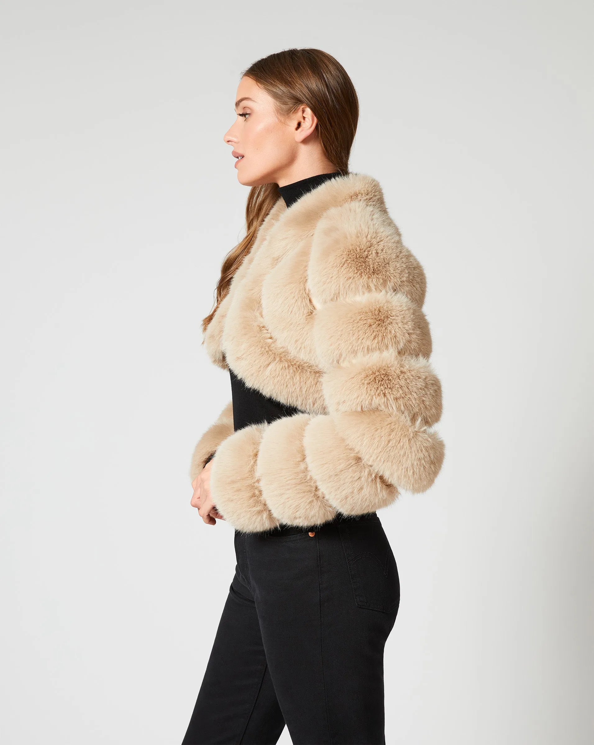 Cropped Channel Quilt Fox Faux Fur Jacket