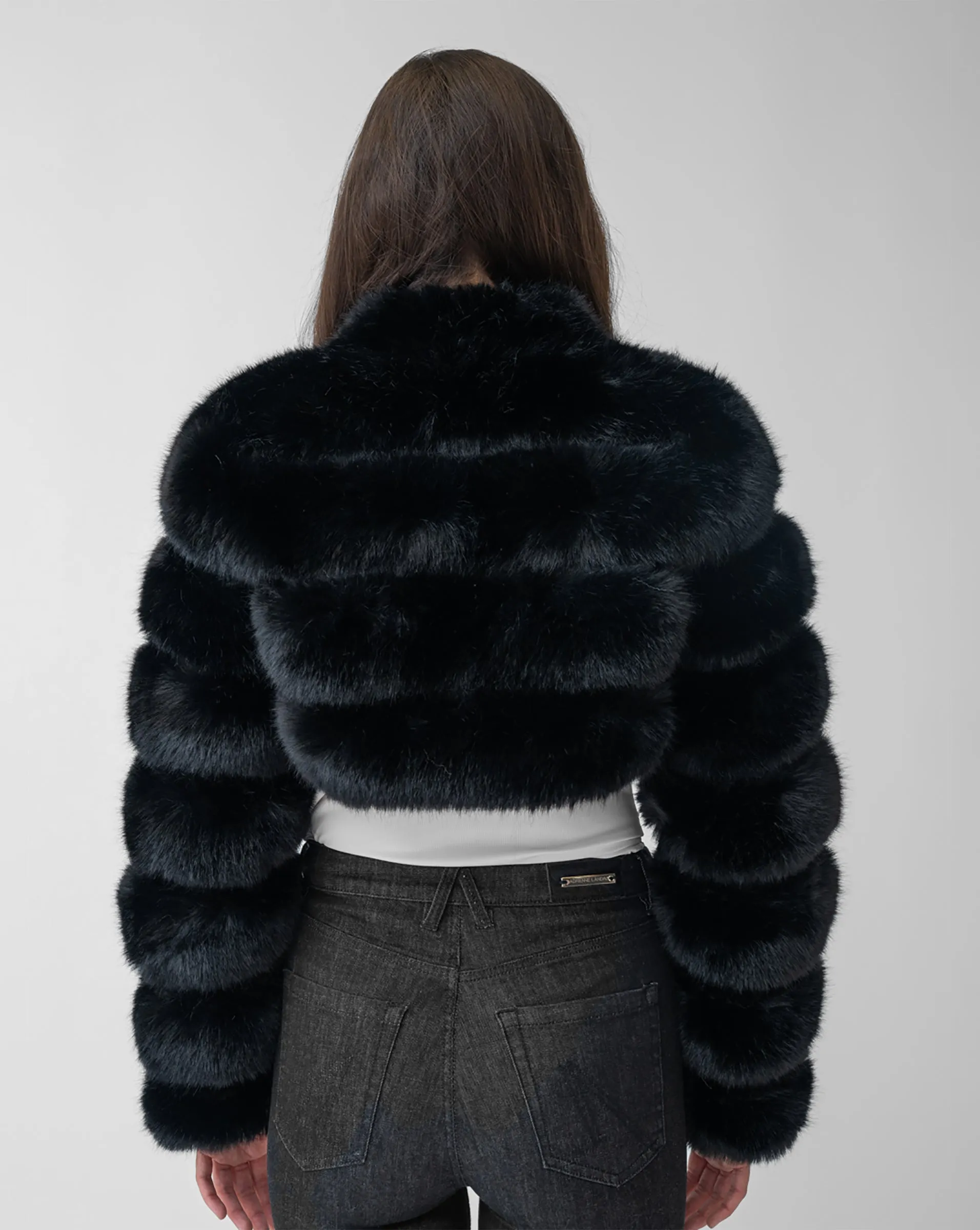 Cropped Channel Quilt Fox Faux Fur Jacket