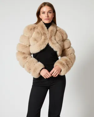 Cropped Channel Quilt Fox Faux Fur Jacket