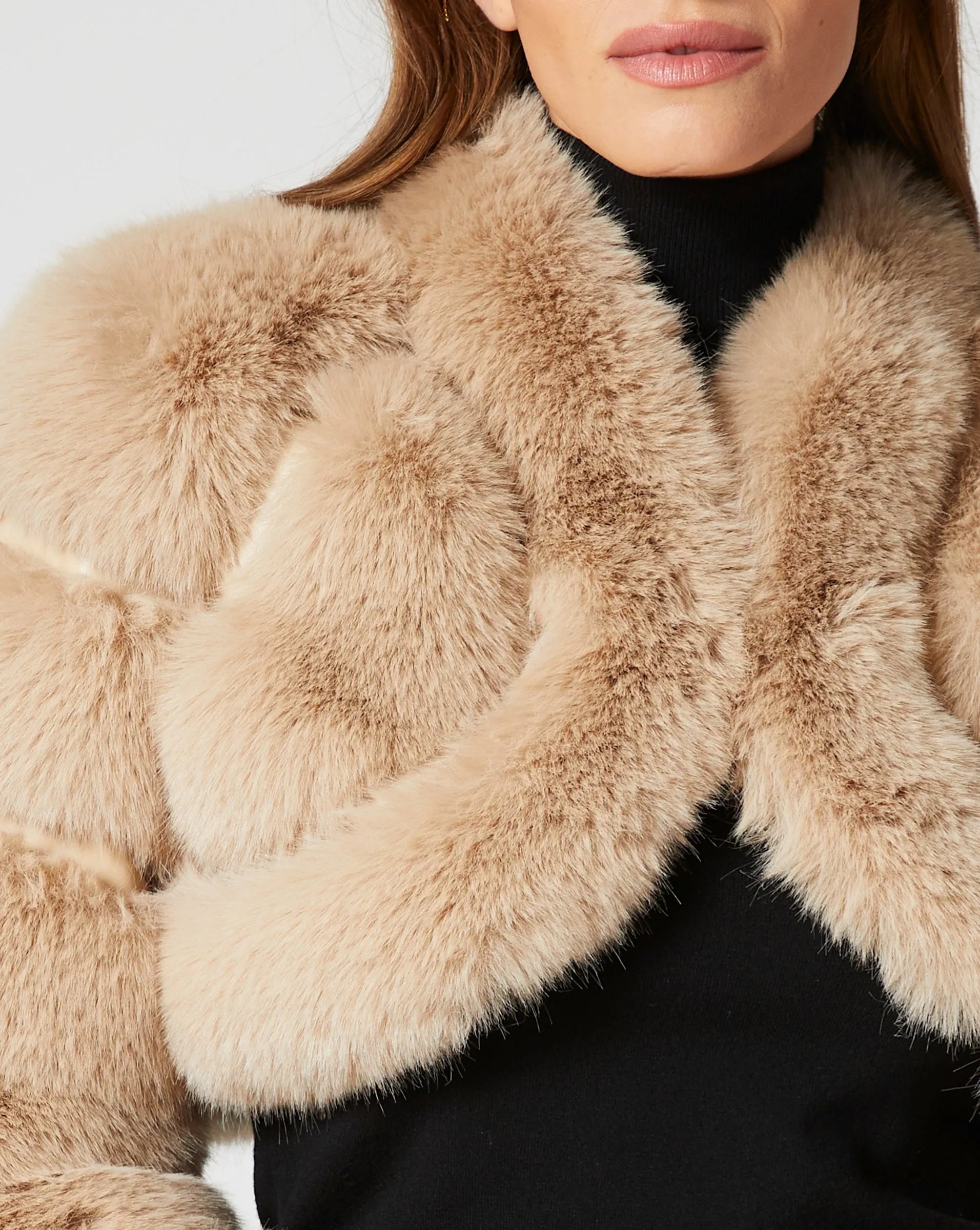 Cropped Channel Quilt Fox Faux Fur Jacket