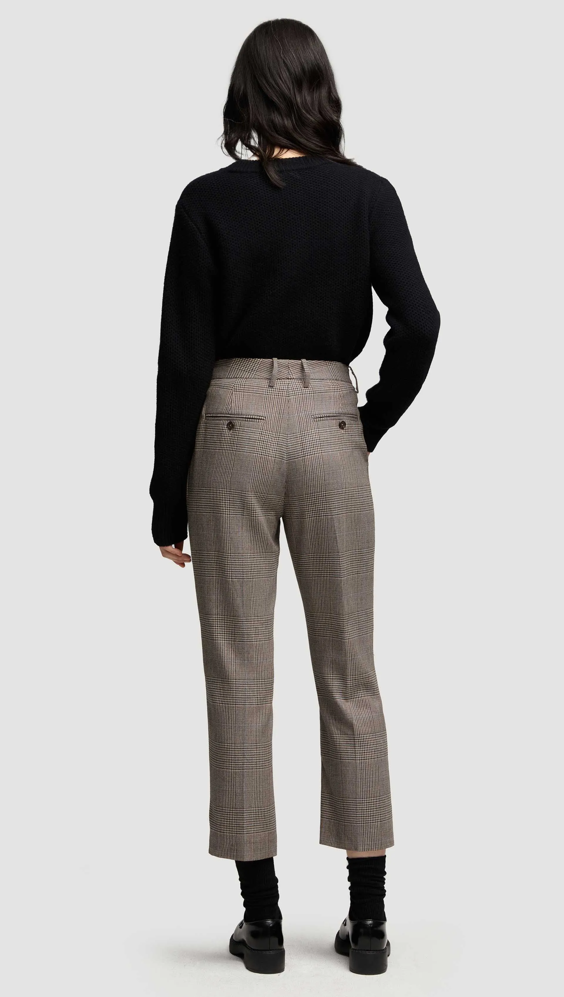 Cropped Straight Leg Trouser in Wool | Plaid Houndstooth