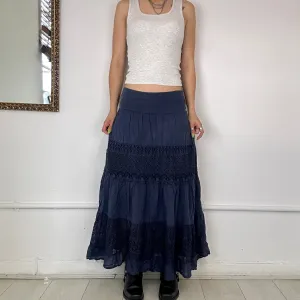 dark blue broderie maxi skirt