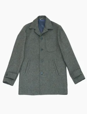 Dark Teal Herringbone Wool Overcoat