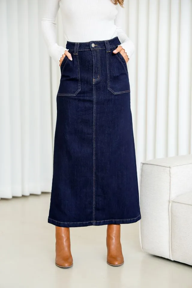 Denim Stretch Maxi Skirt