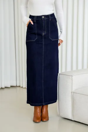 Denim Stretch Maxi Skirt