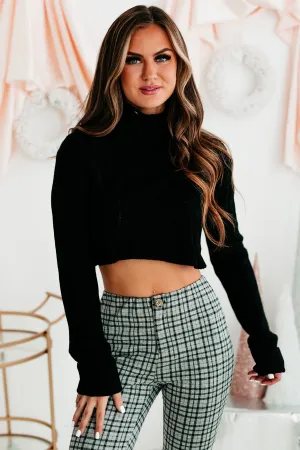 Distracted By You Cropped Turtleneck Sweater (Black)