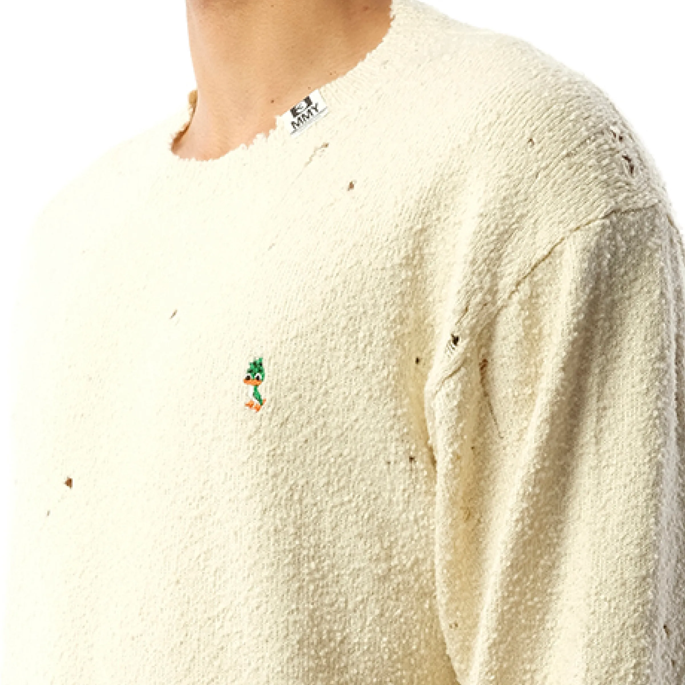 Distressed Knit Pullover in White